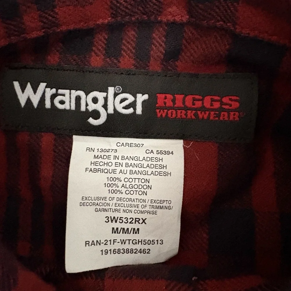 New Wrangler Riggs Workwear Flannel Shirt Mens Sz M Heavy Long Sleeve Red Plaid